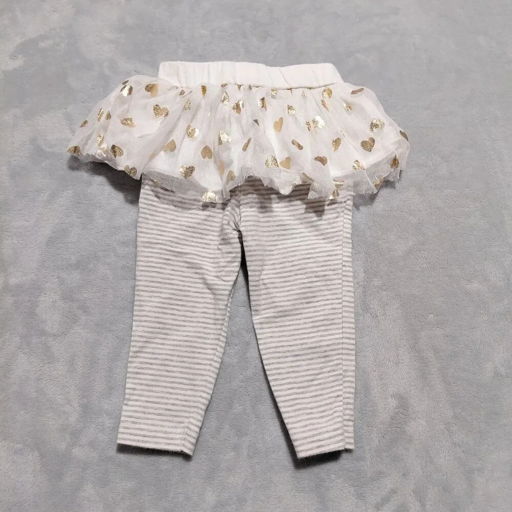 Carter's 9M Tutu Legging Gold Heart Polka Dot with Striped Pant One Piece